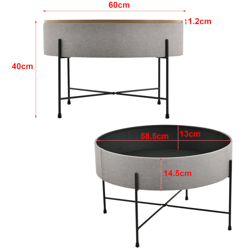 Maßskizze Couchtisch Tauranga Rund Wallnussoptik/Grau en.casa