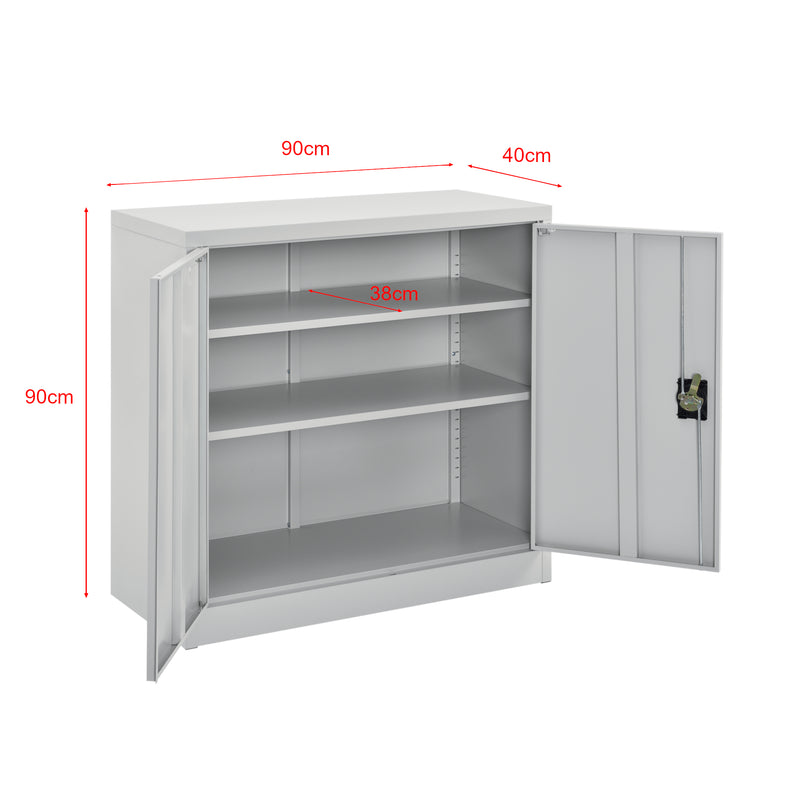 Maßskizze Aktenschrank Terni 90x40x90 cm mit 3 Ablagefächern und Zylinderschloss Metall en.casa