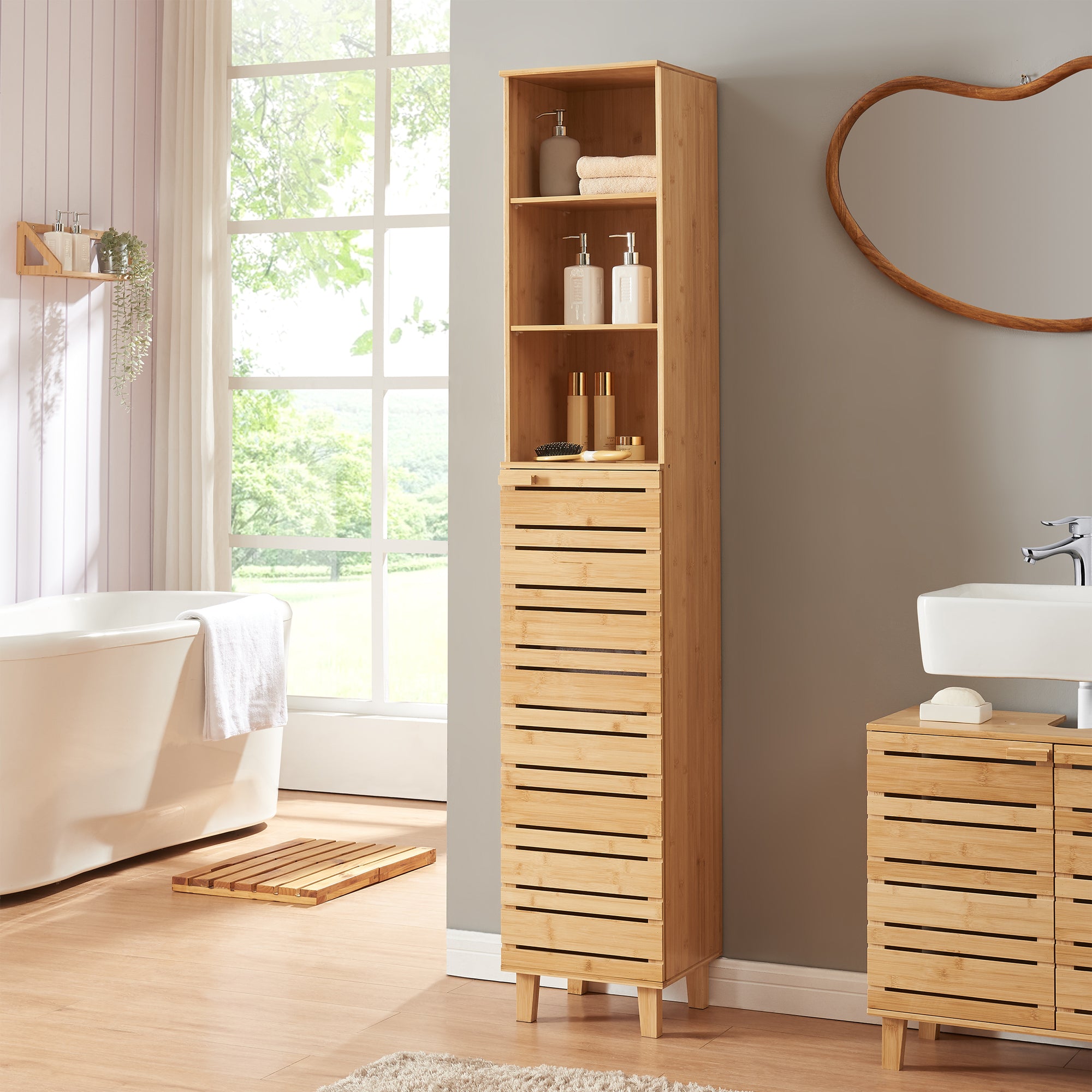 en.casa Hochschrank Epind Bambus – Praktisch fürs Bad