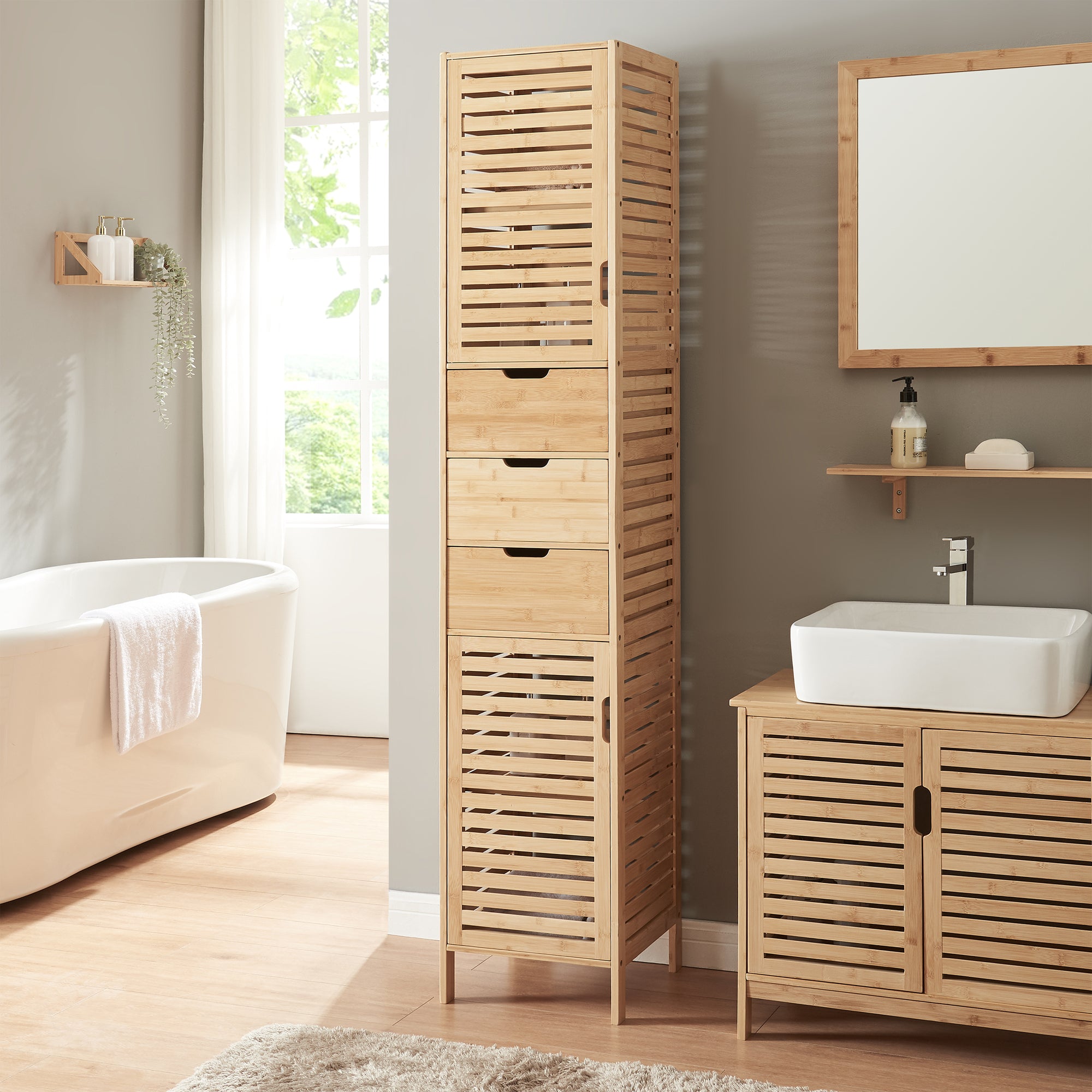 en.casa Hochschrank Boksereys Bambus  Bad stilvoll ordnen | PremiumXL
