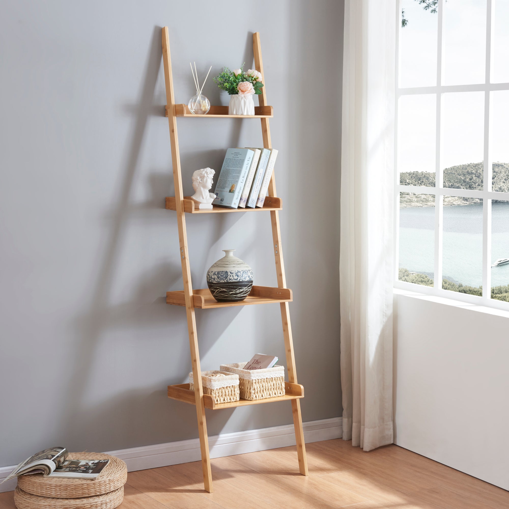 en.casa Leiterregal Ginge Bambus  Stil frs Wohnzimmer | PremiumXL