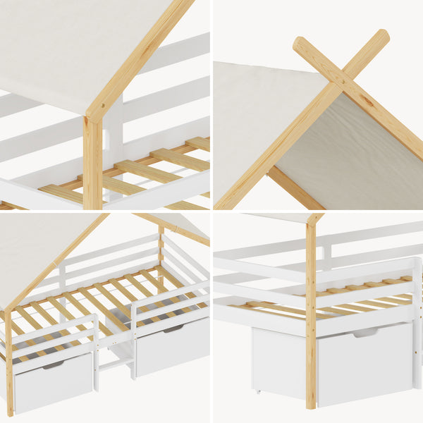 Hausbett Surnadal 90x200 cm Kiefernholz Weiß/Natur [en.casa]