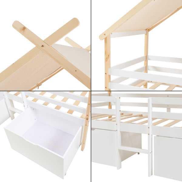 Hausbett Surnadal 90x200 cm Kiefernholz Weiß/Natur [en.casa]