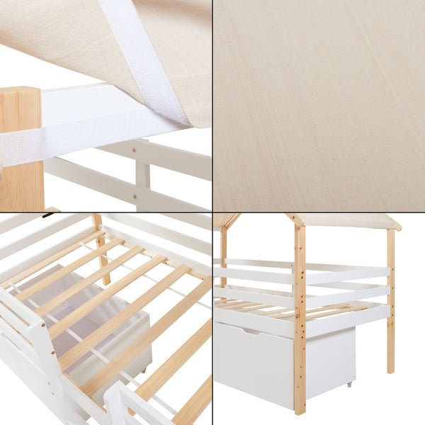 Hausbett Surnadal 90x200 cm Kiefernholz Weiß/Natur [en.casa]