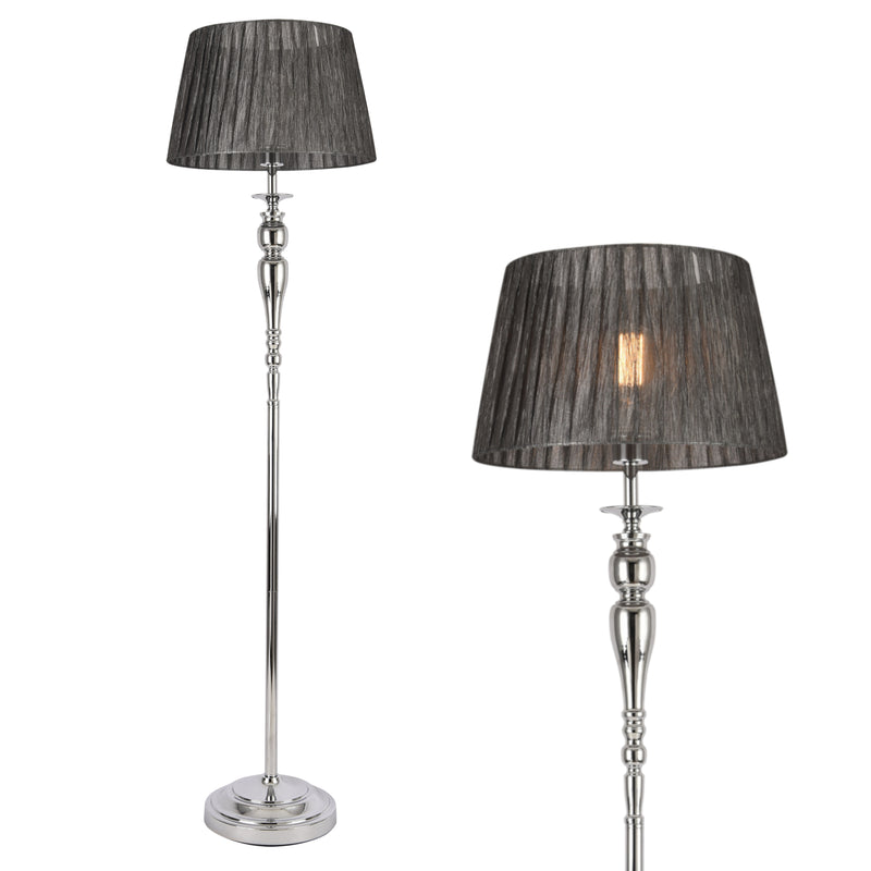 Maßskizze Stehleuchte Lingen 151 cm E27 60W Metall Chrom/Grau lux.pro