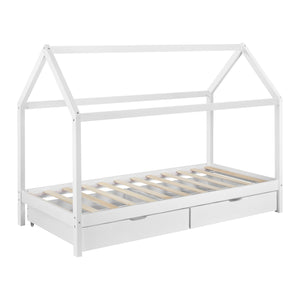 Kinderbett Lund 90x200 cm mit Schubladen Kiefernholz Weiß en.casa