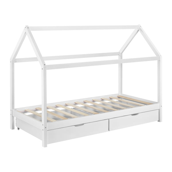 Kinderbett Lund 90x200 cm mit Schubladen Kiefernholz Weiß en.casa