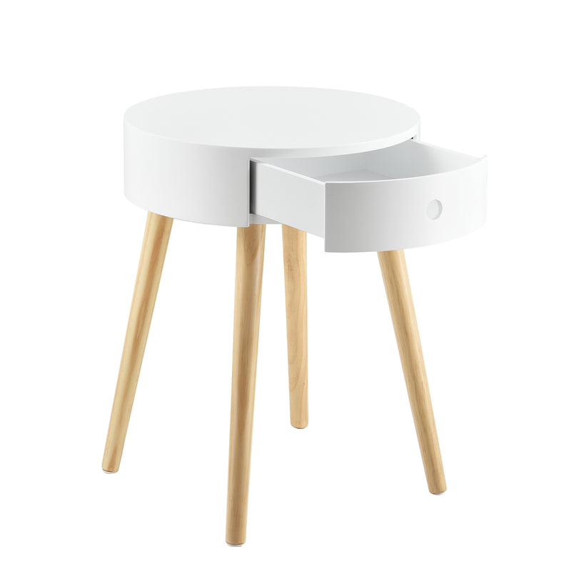 Maßskizze Nachttisch Aurich 50x38x38 cm mit Schublade Retrodesign Weiß en.casa