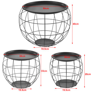 Couchtisch Neman 3er Set Metallkorb Schwarz en.casa