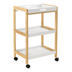 Servierwagen Lugano 75x46x35 cm Rollwagen mit Ablage Weiß/Natur en.casa