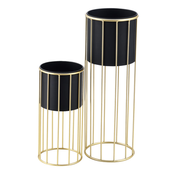 Blumentopfständer Mortsel 2er-Set Metall Schwarz-Goldfarben [en.casa]