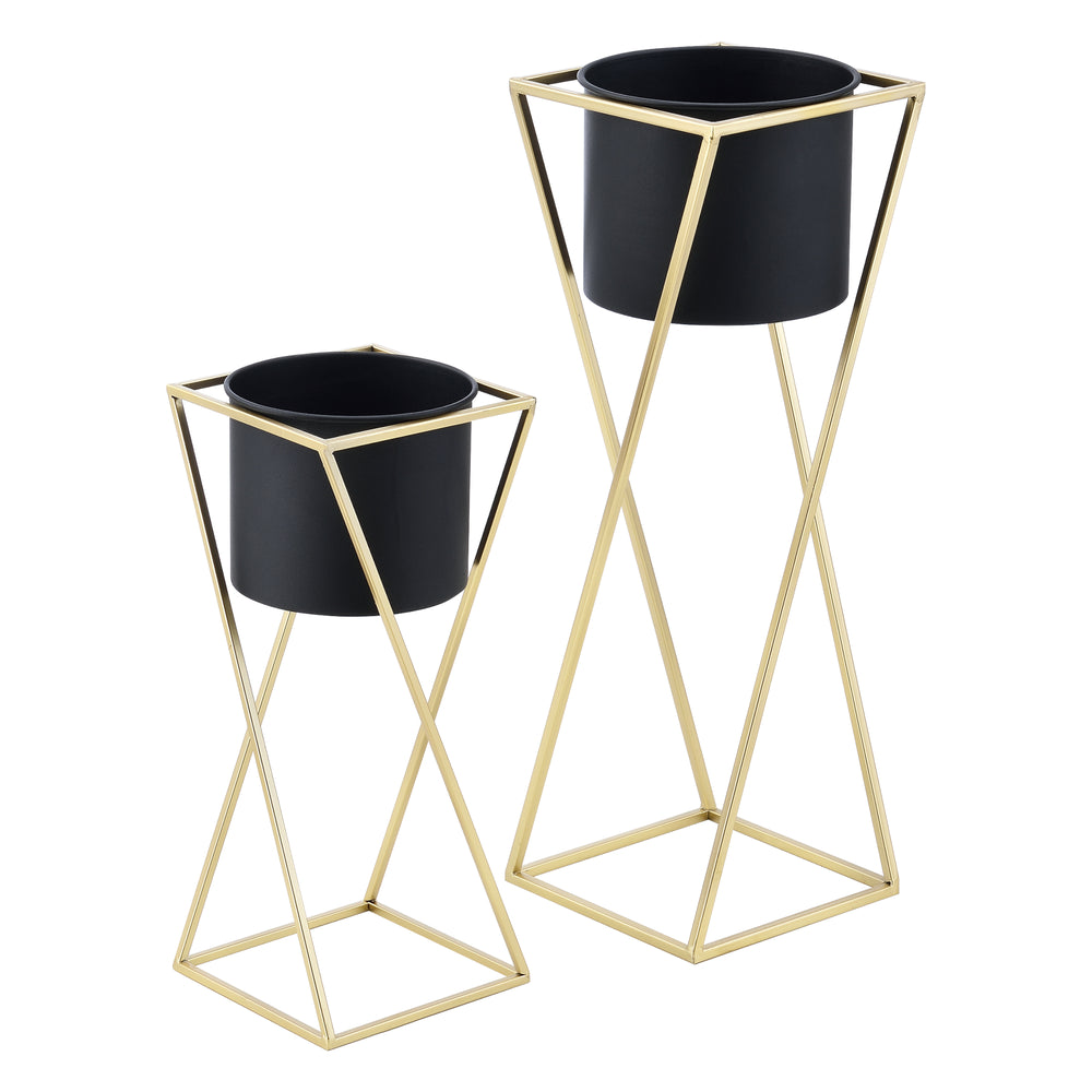 Blumentopf Ständer Mons 2 - tlg. Schwarz - Goldfarben en.casa - premiumXL