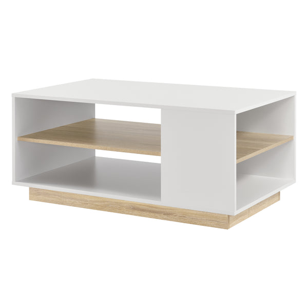 Couchtisch Trelleborg 100x60x46 cm mit 2 Ablagen Weiß/Eiche en.casa