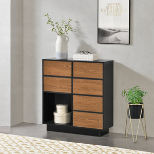 Beistellschrank Krokom 88x80x30 cm Schwarz/Dunkler Holzton en.casa
