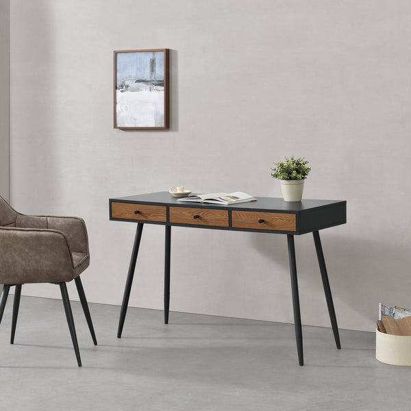 Schreibtisch Tumba 115x48x75cm Schwarz/Dunkler Holzton en.casa