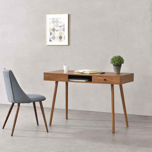 Schreibtisch Habo mit Ablage und Schublade 115x48x74cm Dunkler Holzton en.casa