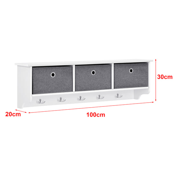 Wandgarderobe Horsens mit Aufbewahrungsboxen 100x20x30cm Weiß/Grau en.casa
