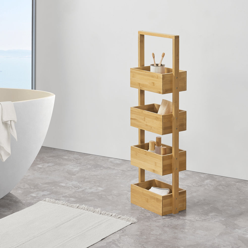 Badregal Bardu mit 4 Ablagefächer 28x16x88cm Bambus [en.casa] - premiumXL