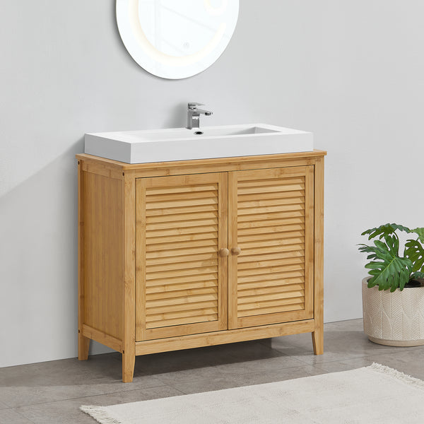 Bambus Waschbeckenunterschrank Värmdö 60x67x30cm [en.casa]