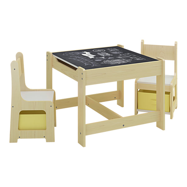 Kindertisch mit 2 Stühlen Irixoa mit Boxen Natur [en.casa]