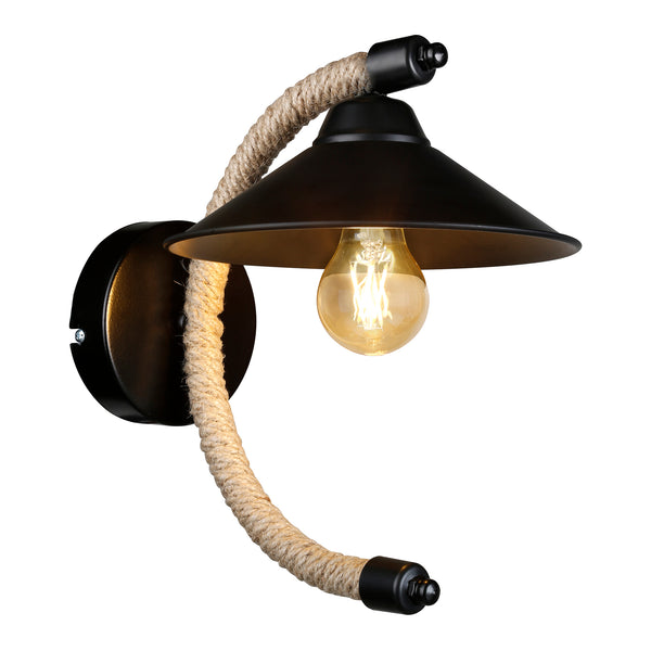 Wandleuchte Cannock E27 Metall Juteseil Schwarz / Jutefarben [lux.pro]