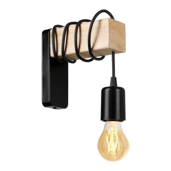 Wandleuchte Chelmsford E27 Metall Massivholz Schwarz / Holzoptik [lux.pro]