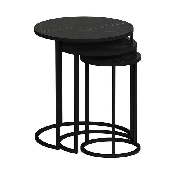 Satztisch Frederiksværk 3er Set Marmoroptik Schwarz [en.casa]