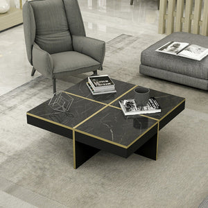Couchtisch Fjerritslev 35x90x90 cm Marmoroptik Schwarz [en.casa]