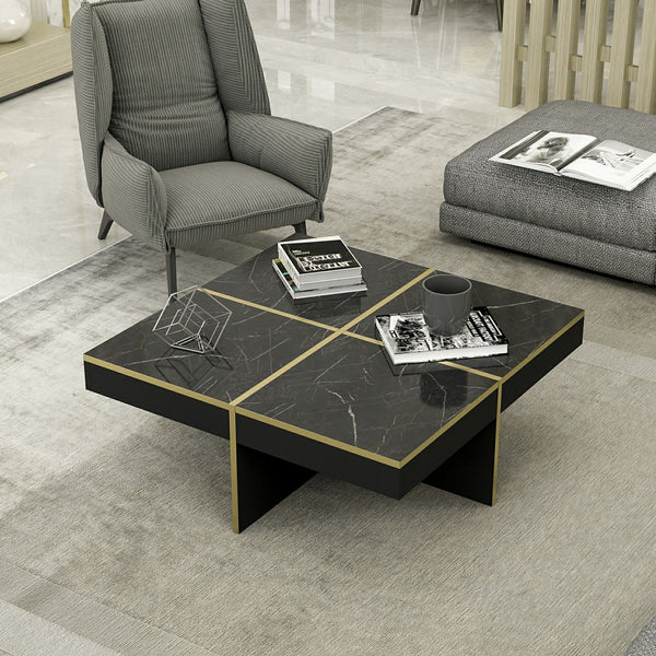 Couchtisch Fjerritslev 35x90x90 cm Marmoroptik Schwarz [en.casa]