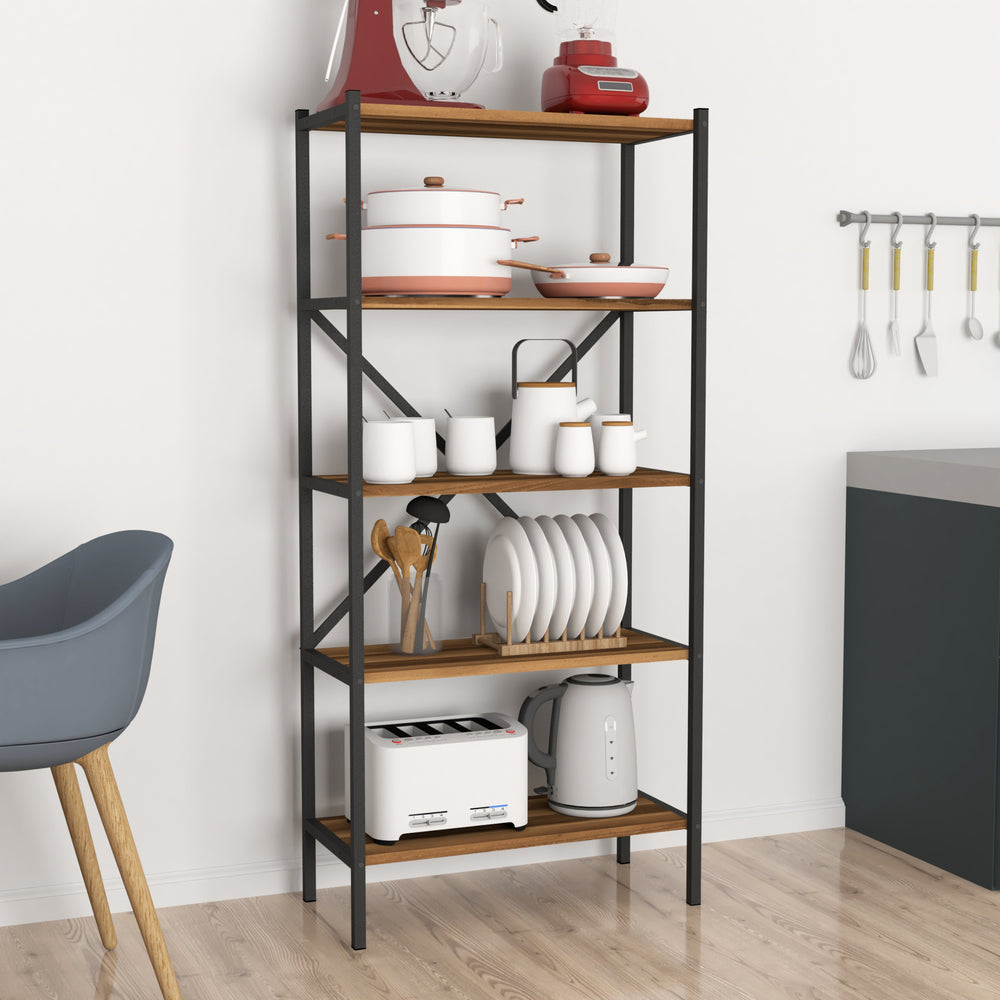 Küchenregal Tomelilla 160x66x34 cm Walnuss/Anthrazit [en.casa] - premiumXL