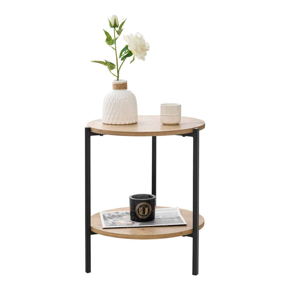 Beistelltisch Kuopio 50xØ40cm Schwarz/Holzoptik [en.casa] - premiumXL