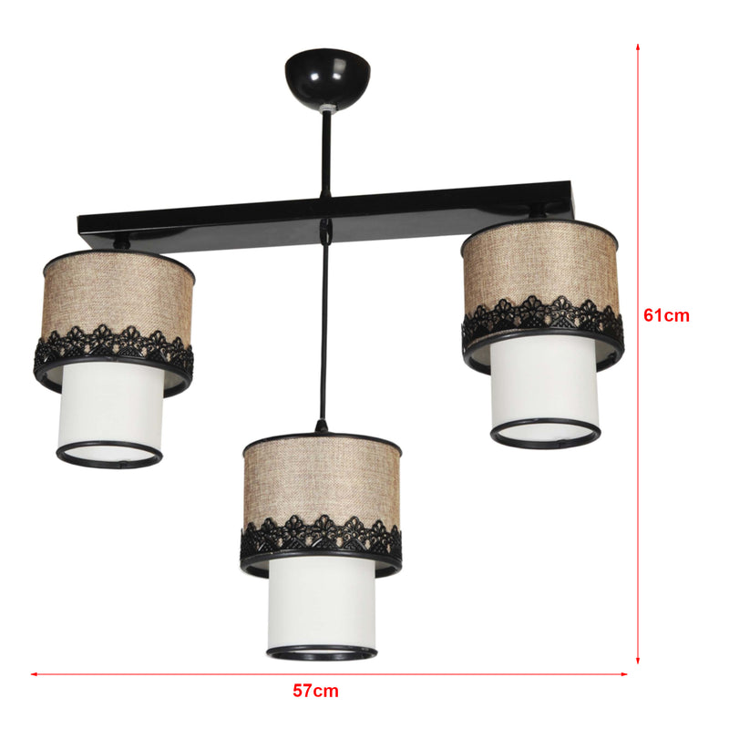 Maßskizze Hängeleuchte Broadstairs Schwarz / Beige / Weiß [lux.pro]