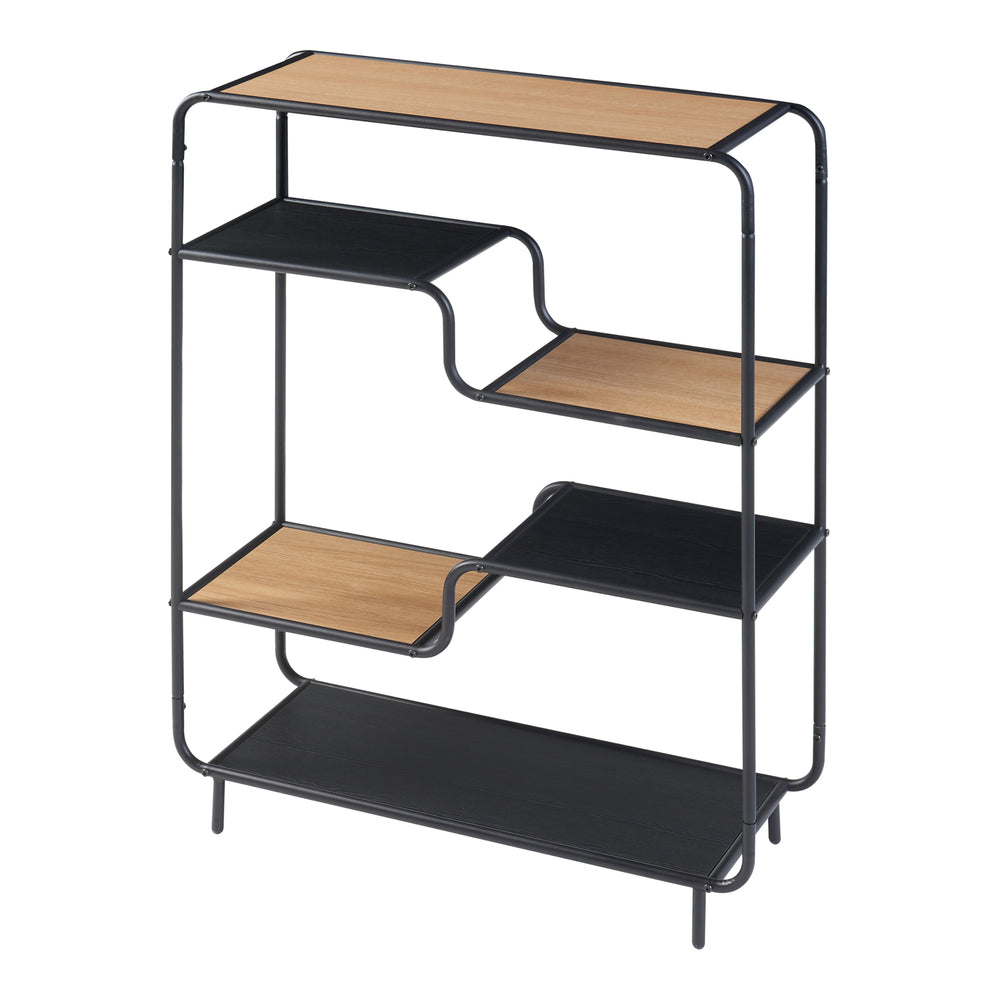 Opbergkast Woonkamer HOMCOM Boekenkast 7 Niveaus - Industriële Stijl Zwart Metalen Frame 83x34x180 Cm Boekenkast Zwart Metaal MDF