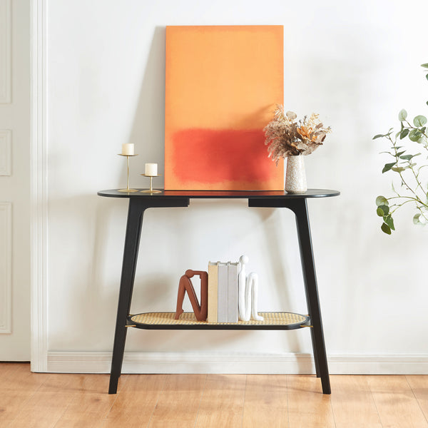 Konsolentisch Taivalkoski 100x35x80 cm Schwarz/Rattanoptik [en.casa]