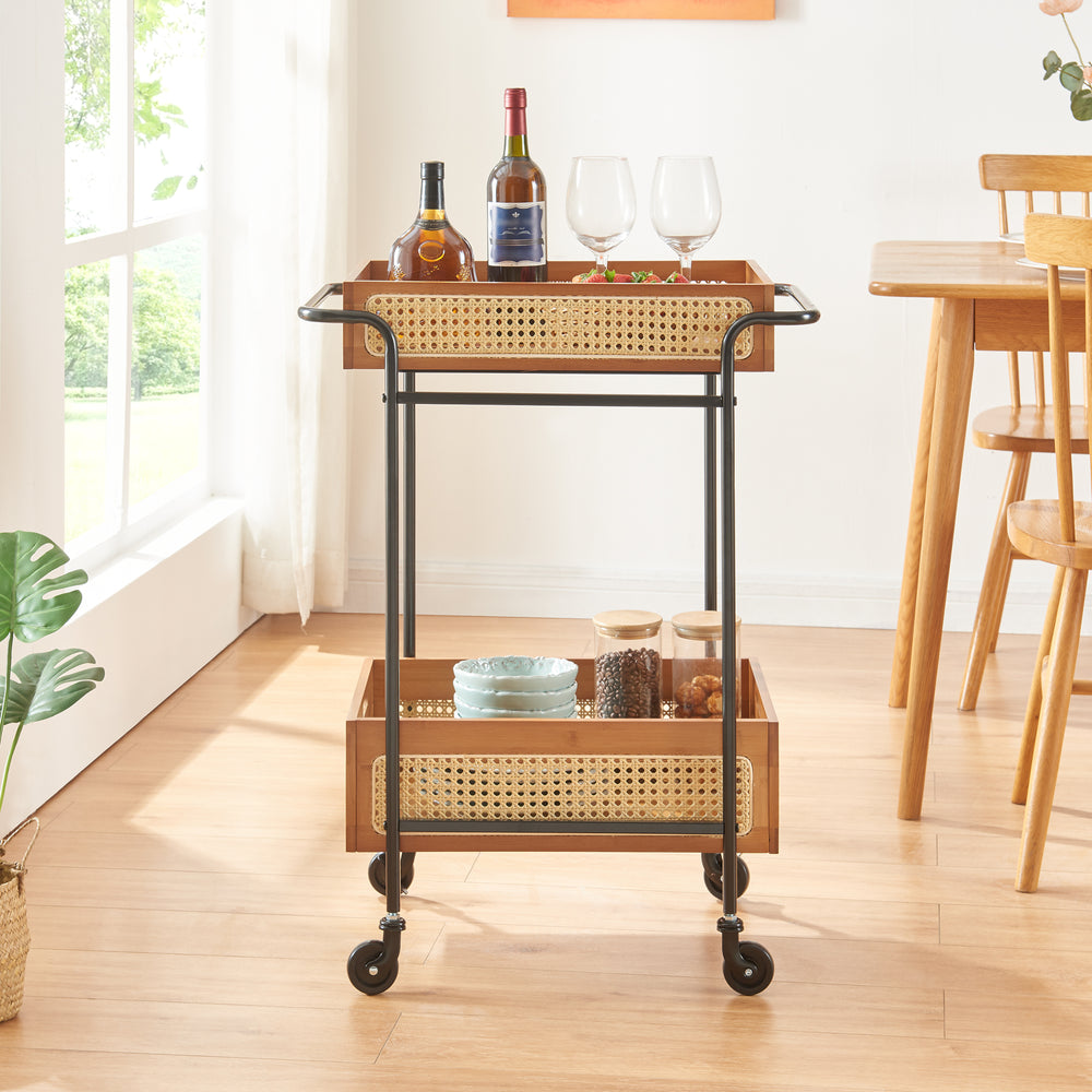Servierwagen Tervola 81x61x39 cm Rattanoptik [en.casa] - premiumXL