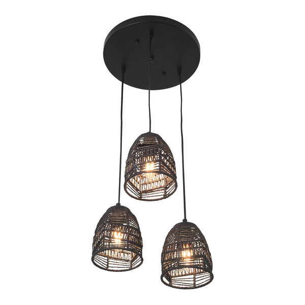 Hängeleuchte Andover Metall+Rattan Schwarz [lux.pro]