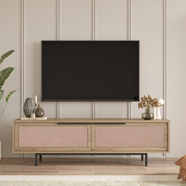 TV Schrank Kvænangen Eichen- und Rattanoptik [en.casa]