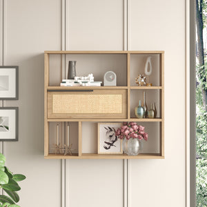 Wandregal Kvænangen 90x22x81cm Eiche/Rattanoptik [en.casa]