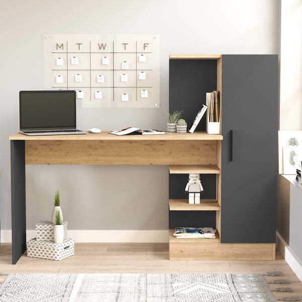 Schreibtisch mit Schrank Varhalo 120x153x40 cm Eichenoptik/Anthrazit [en.casa]