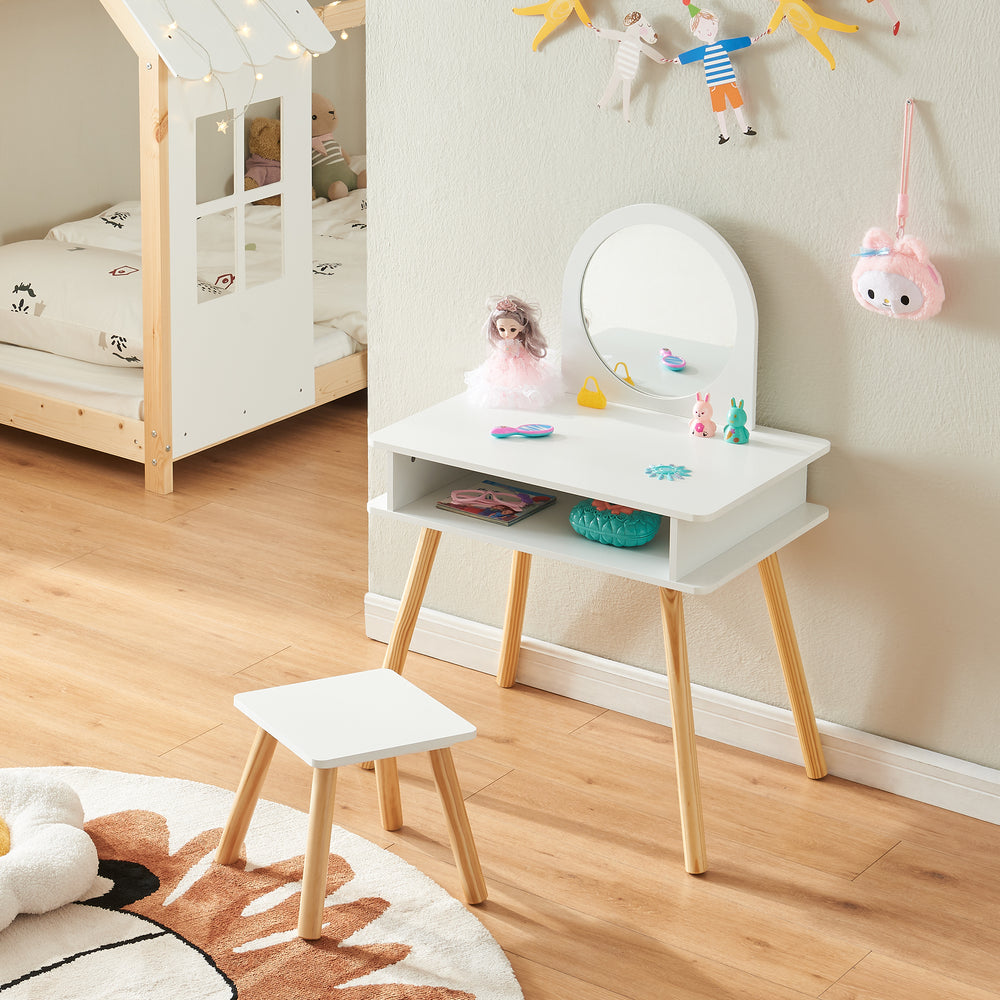 Kinderschminktisch mit Hocker Ovanåker Weiß/Natur [en.casa] - premiumXL
