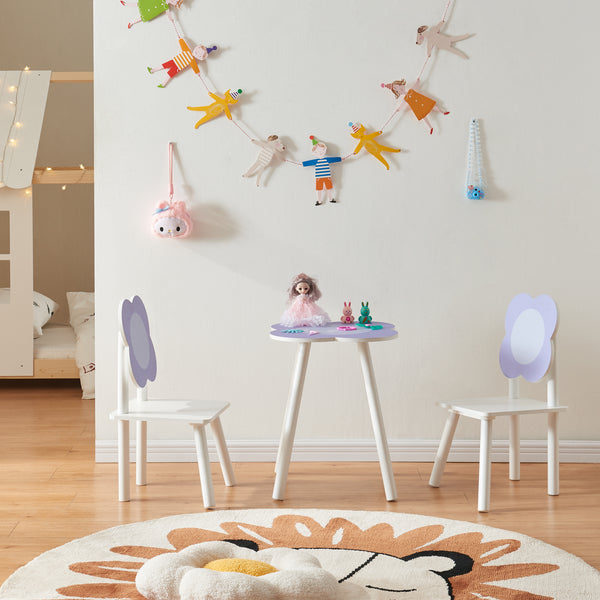 Kindersitzgruppe Simrishamn mit Blumen-Design Weiß/Lila [en.casa]