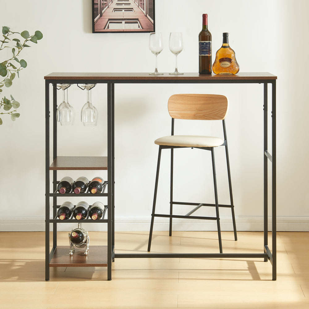 Bartisch Stjørdal mit Flaschenablage Schwarz/Walnussoptik [en.casa] - premiumXL