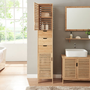 Hochschrank Boksereys 180x35x35 cm Bambus [en.casa]