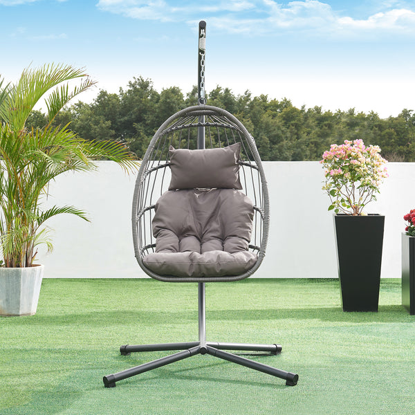 Hängesessel Edeng mit Gestell 196x110x95 cm Grau [en.casa]
