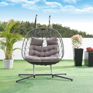 Doppel-Hängesessel Skense mit Gestell 198x156x98 cm Grau [en.casa]