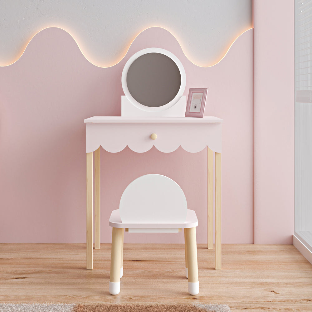 Kinderschminktisch mit Stuhl Vestnes Cotton Candy/Weiß [en.casa] - premiumXL