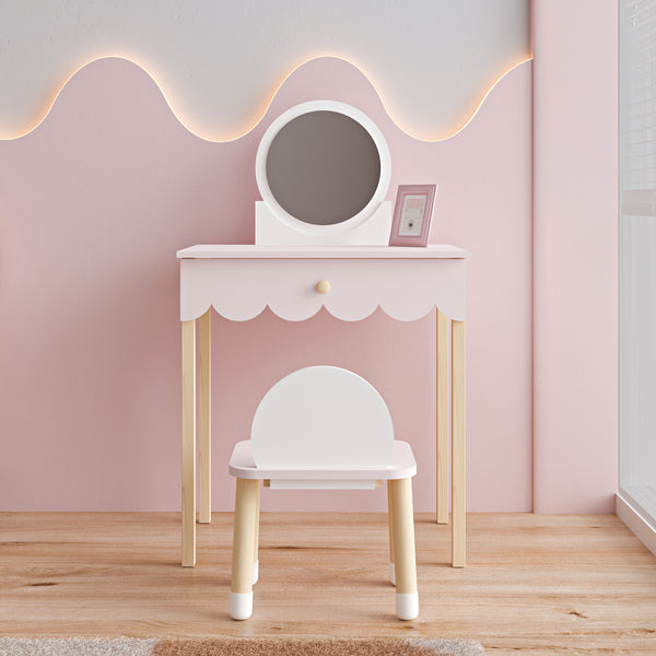 Kinderschminktisch mit Stuhl Vestnes Cotton Candy/Weiß [en.casa]