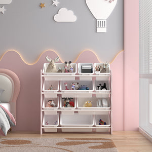 Kinderregal Vestnes mit 12 Aufbewahrungsboxen 78x86x27 cm Cotton Candy/Weiß [en.casa]