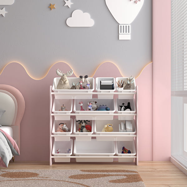 Kinderregal Vestnes mit 12 Aufbewahrungsboxen 78x86x27 cm Cotton Candy/Weiß [en.casa]