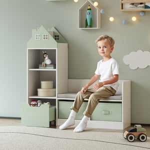 Kindersitzbank mit Regal Vipsali 100x99x30 cm Mintgrün/Weiß [en.casa]